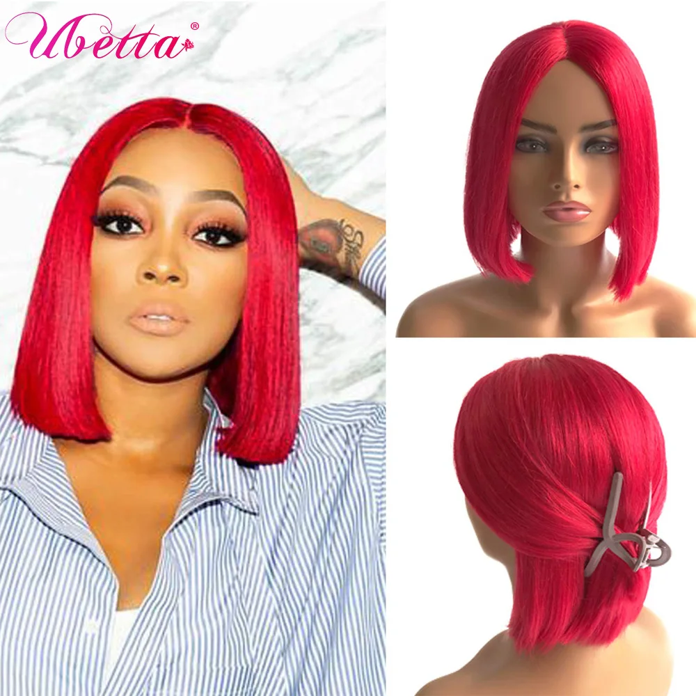 UBETTA de color rubio T malla con división de cabello humano Bob corto pelucas 180% densidad 13x1 peluca con malla frontal Remy con el pelo del bebé para las mujeres negras