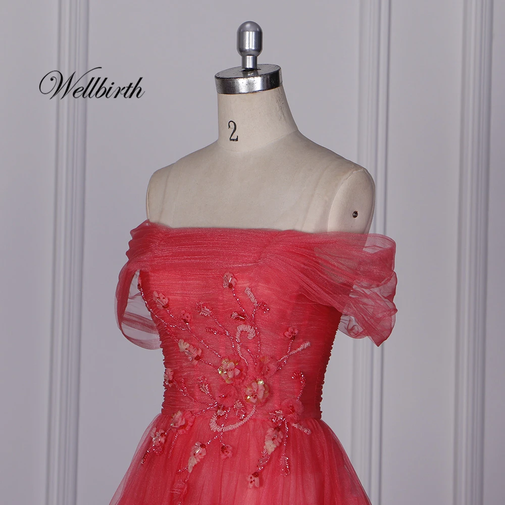 Реальное изображение Wellbirth Vestido de novia, Тюлевое ТРАПЕЦИЕВИДНОЕ свадебное платье с открытыми плечами, без бретелек, свадебное платье LC021