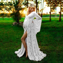 Elegant Long Wedding Dress Pregnant Woman V-Neck Plus Size Bridal Gown Batwing Sleeve Lace Robe De Mariée