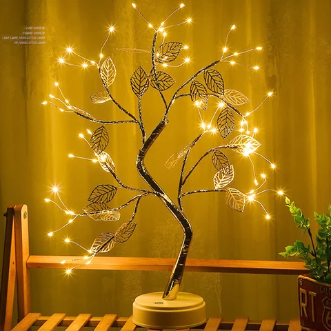Fairy Night Light Light Christmas Mini Christmas Tree Copper Wire Garland Table Lamp for Kids Bedroom Bar Decor Fairy Lights