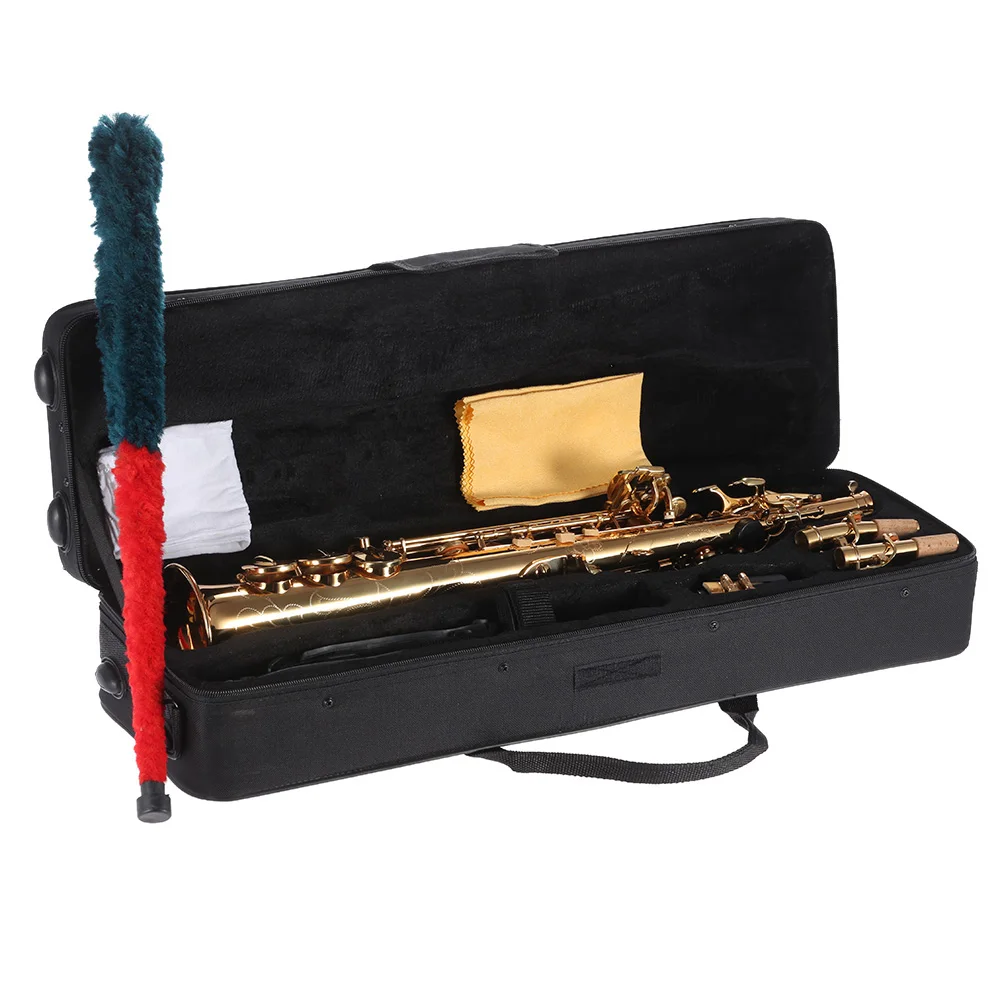 Saxophone Musical Instrument Brass Straight Soprano Bb BFlat Woodwind Natural Shell Key Carve Pattern Carrying Case Sax Accessories