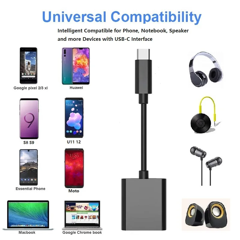 Type C Aux Audio Cable Adapter USB C to 3 5mm Headphone Jack PD Fast Charger Adapter For Google Pixel 2 Essential