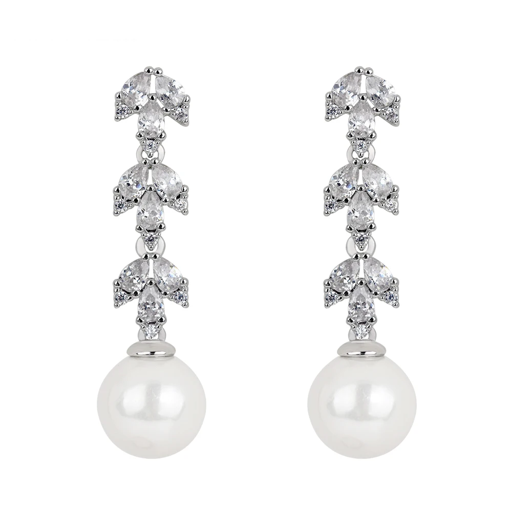 TIRIM Trendy Pearl Flower Shape Dangle Drop Earrings with Cubic