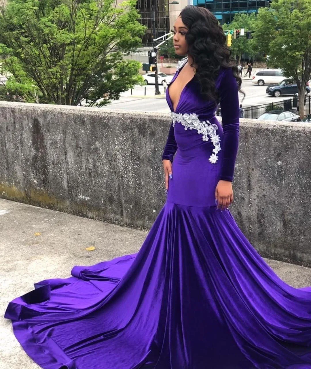 Stylish Purple Velvet Mermaid Prom 