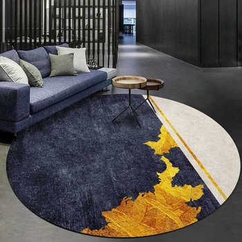 

Abstract Geometric Livingroom Floor Mat Dark Blue Golden Round Area Rug Bedroom Bedside Kids Play Tent Polyester Non-Slip Carpet