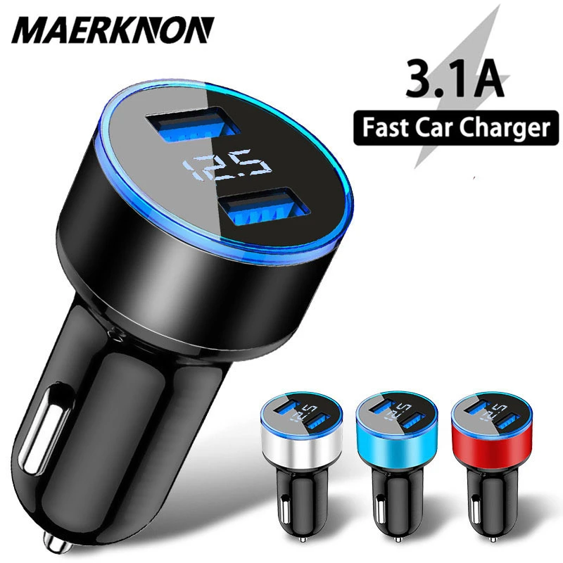 Car Charger 5V 3.1A Mobile Phone Charger For iPhone 12 13 Xiaomi 11 Samsung S21 Dual USB LED Display Voltmeter Car Fast Charging usb quick charge 3.0