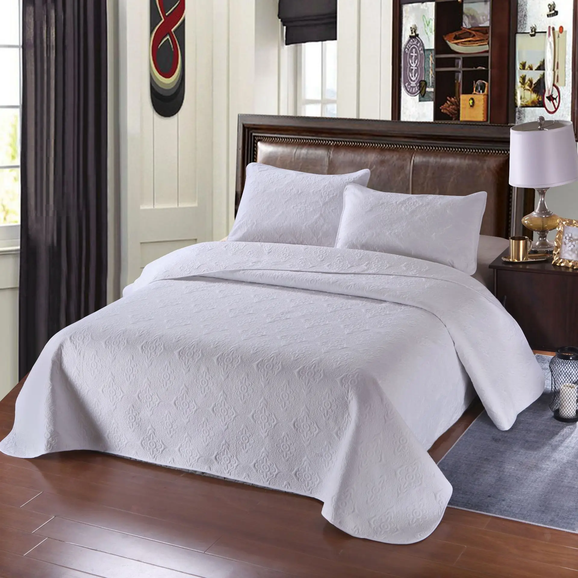 

Quiltedtextiles Simple Plain Color Three-piece Bed Cover Set