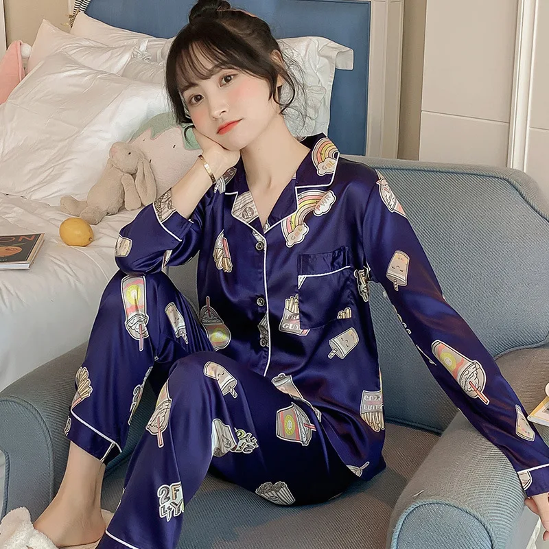 

[Temperature Attitude Warm] Spring Printed Cardigan Model Silk Pajamas Korean-style Long Sleeve Large Size Viscose Set-Outer Wea