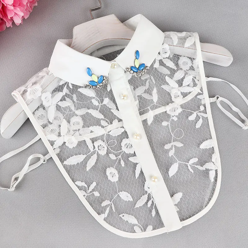 Fake Collar Cols Faux Chemisier Removable accessory False Shirt Women Rhinestones tip collar white Chiffon Lace Bluz |