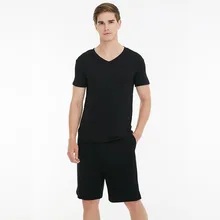 Черный большой размер 3XL 4XL мужской Пижамный костюм 2 шт ночное белье свободный удобный сексуальный пижамный комплект рубашка с короткими рукавами и шорты Домашняя одежда