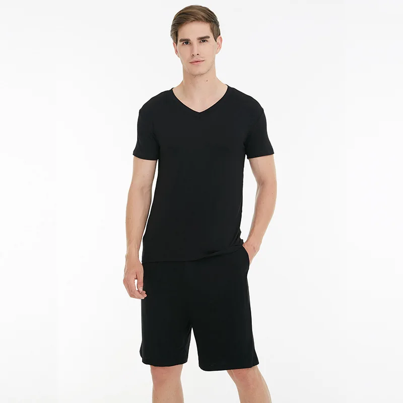 

Black Large Size 3XL 4XL Men Pajamas Suit 2pcs Nightwear Loose Comfortabale Sexy Pijamas Set Short Sleeve Shirt&shorts Homewear