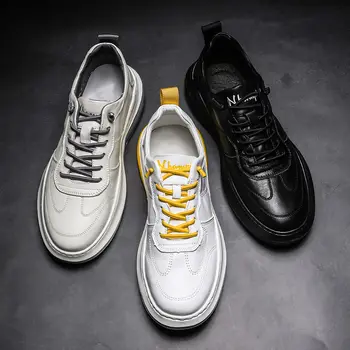 

Men New Laces Comfort Shoes Man Leather Shoes Casual Fashion Soft Business Sports Shoes White Designer Sneakers Black Flat Shoes