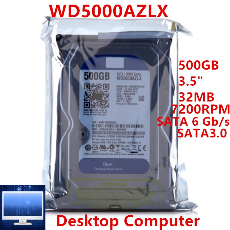 

New Original HDD For WD Blue 500GB 3.5" SATA 6 Gb/s 32MB 7200RPM For Internal Hard Disk For Desktop Hard Drive For WD5000AZLX