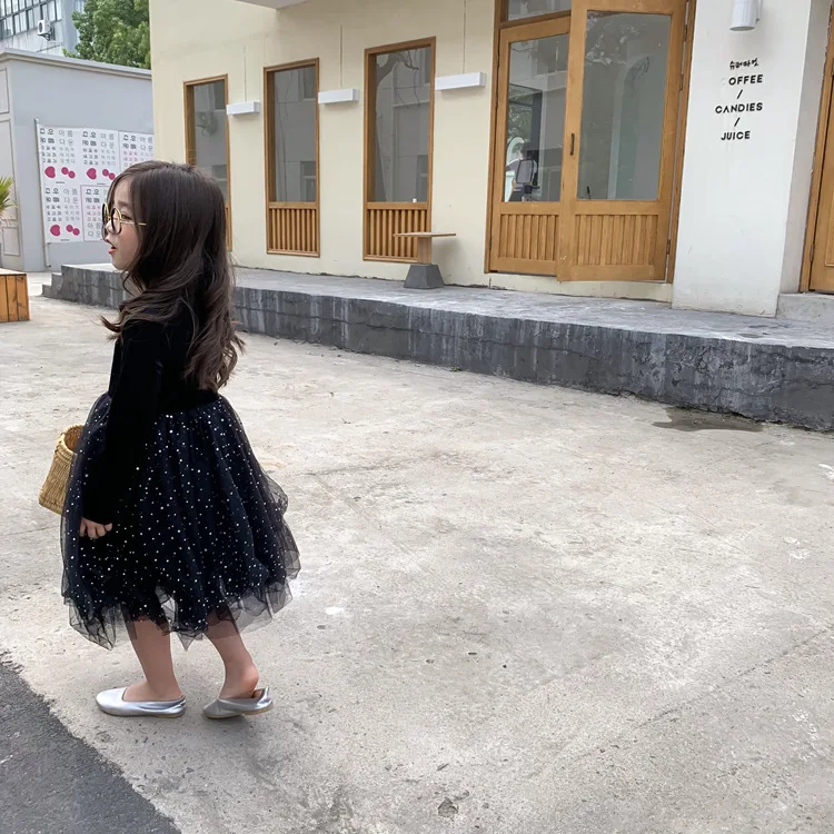 Новое Стильное бархатное платье с блестками для девочек модные осенние платья для девочек детская одежда 2-7 лет