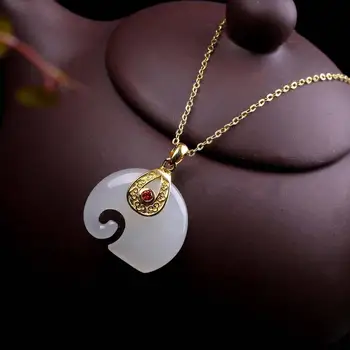 

New Elegant Real 925 Sterling Silver Pendant Necklace For Women Natural White Jade Elephant Fine Jewelry