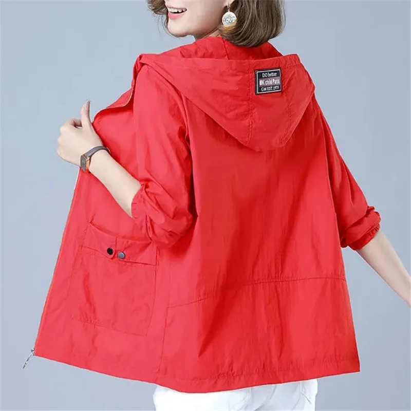 Women's Jacket 2022 New Summer Thin Coat Casual Windbreaker Female Sun Protection Jacket Basic Zipper Coat Tops 5XL - 4