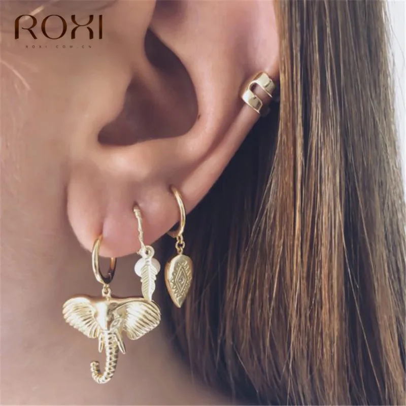 ROXI Модные для ушей серьги-гвоздики женские в стиле панк сглаз круглые серьги-гвоздики для женщин ювелирные изделия из стерлингового серебра 925 пробы Boho серьги в форме листа