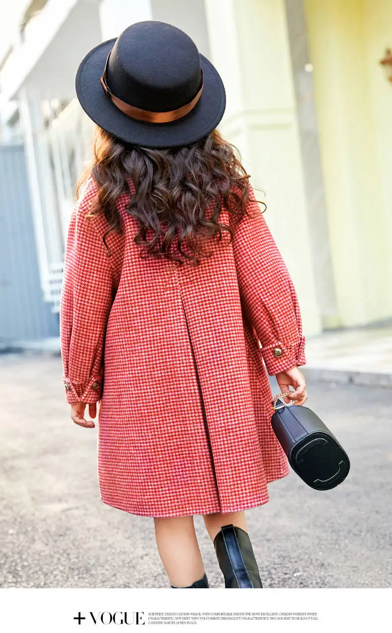 ins hot girls Woolen coat 4-13 years old Korean fashion outer jacket girls spring and autumn long woolen coat large pocket