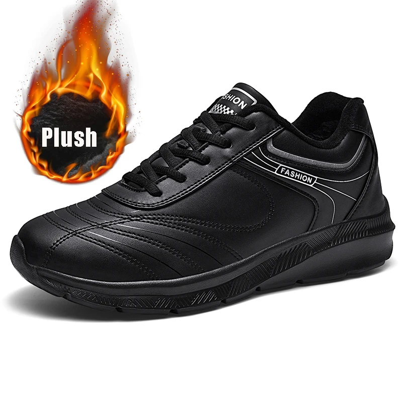 

JINBAOKE Winter Men Sneakers with Fur 2019 Plush Keep Warm Snow Boots Outdoor Running Shoes for Men Sport Trainers Leather Shoes
