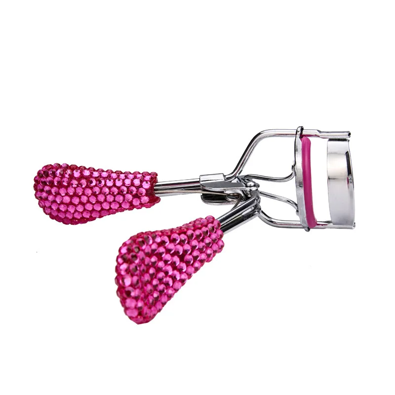New Style Plastic Handle Stick-on Crystals Eyelash Curler Chrome with Spring Eyelash Curler Practical Beauty Tool