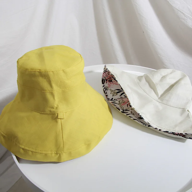

2020 new Double-faced Fisherman Hat summer Sunblock Versatile Holiday leisure Beach cap large brim sunshade print hats female
