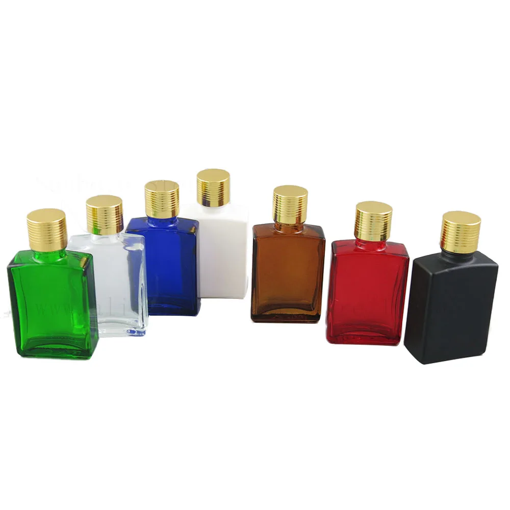 20pcs 30ml 1oz Square Flat Black White Clear Red Blue Green Glass Bottle With Aluminium Lid Perfume  Essential Oil Bottles parasol green aluminium 500 cm