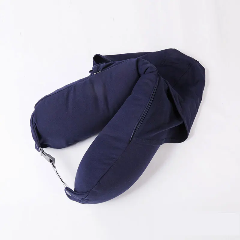 Dark Blue Мягкая с капюшоном дорожная подушка с наволочкой хлопок Пена частицы шеи талии поддержка Custion U форма Подушка с наглазник шляпа самолет автомобиль - Цвет: Dark Blue