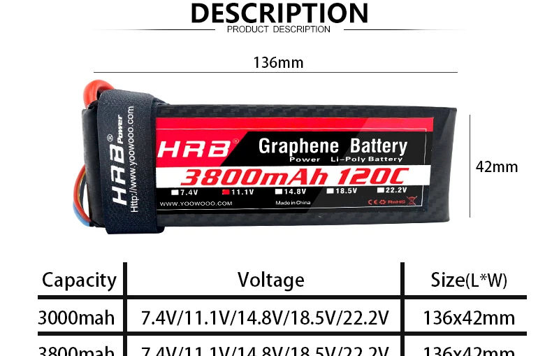 HRB Graphene 3S Lipo Battery, 136mm L HrB Graphene_ Dwvet Poi Battery