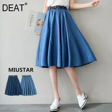 [DEAT] Осенняя мода, тренд, узор, повседневный стиль, шнуровка, высокая талия, тонкие, свободные, плиссированные, женские юбки до колена, AI641