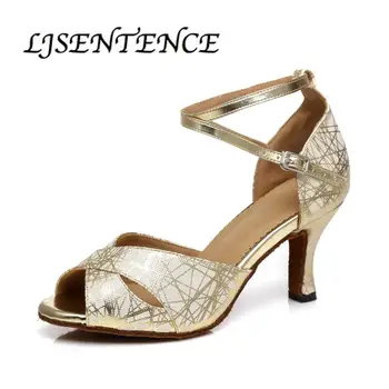 

Latin Salsa Ballroom Social Party Dance Shoes PU Women High Heels Golden Soft Suede Sole Bottom Samba Kizomba Rumba LJSENTENCE