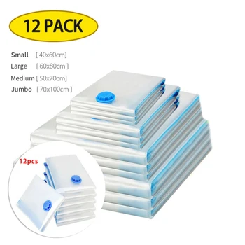 

12x Home Travel Vacuum Bags Storage Space Saver Seal Compressed Organizer Set