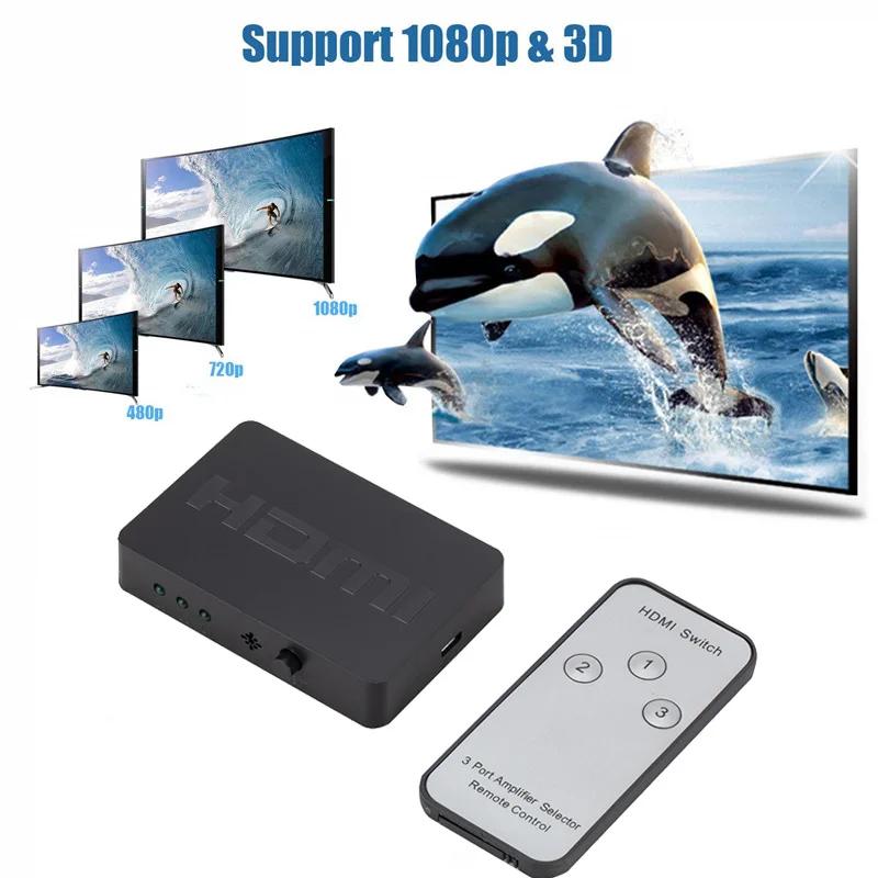 HDMI сплиттер коробка 3 порта концентратор HDMI переключатель селектор 3 в 1 выход коммутатор 1080p HD с пультом дистанционного управления для XBOX360 PS4 PS3 HDTV