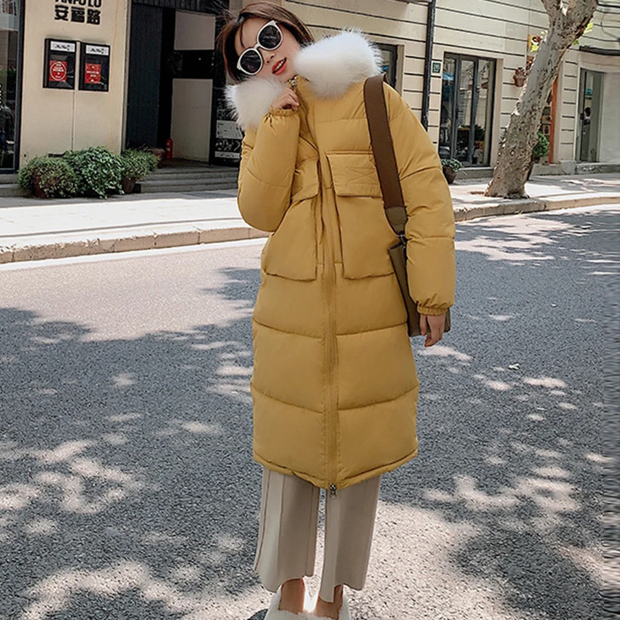 

Fur Hooded Long Winter Jackets Women Solid Thicken Warm Loose Cotton Coats Korean Female Fashion Harajuku Plus Size Outwears New
