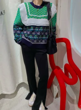 

2020 winter Retro outer wear lazy pullover sweater jacket women fall/winter loose diamond knit top