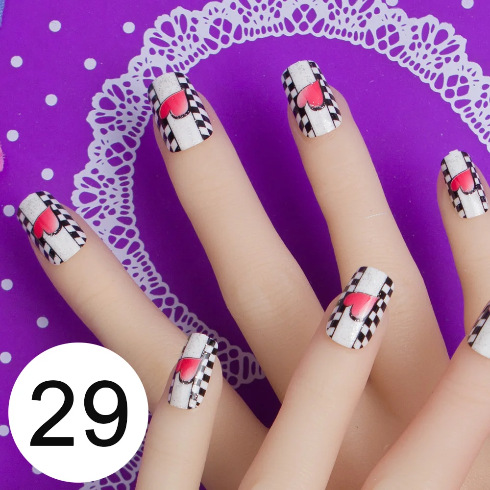 JQ 24 шт полные наклейки на ногти дизайн с клейкой лентой акриловый нажмите на ноготь советы накладные ногти для свадьбы Nep Nagels Faux Ongles - Цвет: 29