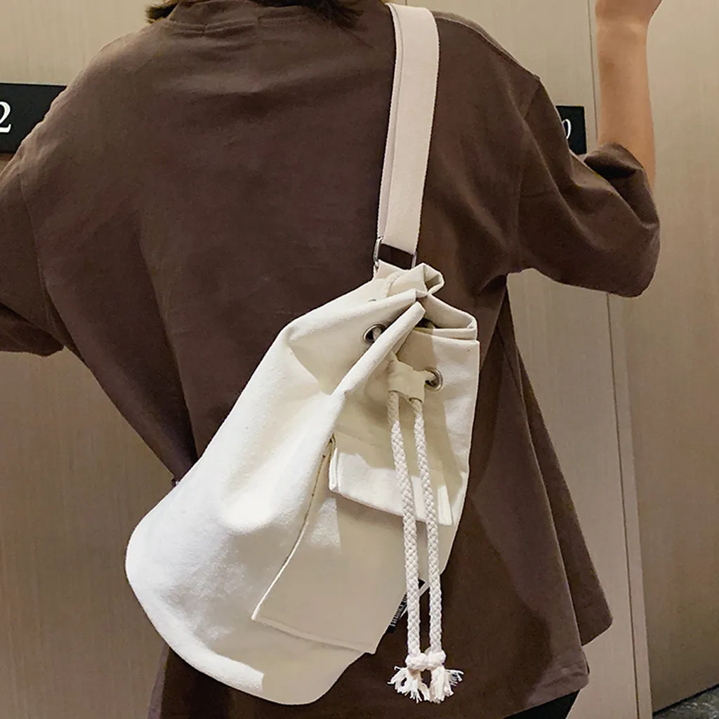 

Female Backpack Solid Color Canvas Backpacks For Teenage Girls Shoulder Bags For Student Drawstring Large Capacity Backpacks