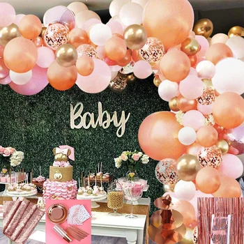 

Rose Gold Balloon Garland Arch Kit - 152 Pieces Rose Gold Pink White and Gold Confetti Latex Balloons for Baby Shower Wedding