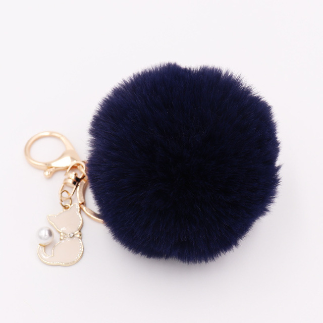 Fur Pompom Keychain Artificial Rabbit Fur Pompom Keychain Kitten Pendant Key Ring Fluffy Handbag Women Keychain Key Ring
