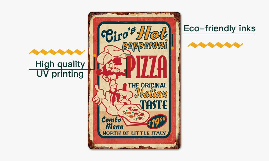 Пицца металлическая вывеска винтажная Оловянная табличка винтажный Ретро Декор стены для кафе бистро Ресторан пицца зона