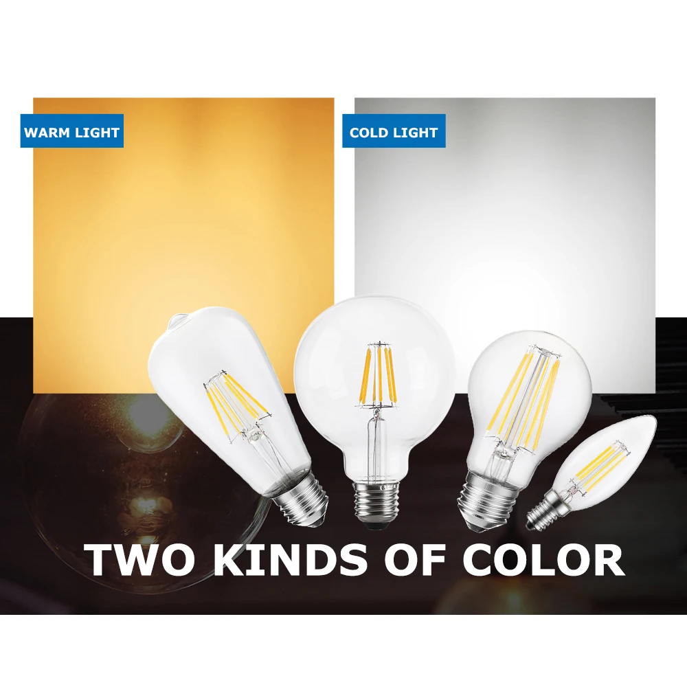 LUCKYELD Винтаж Edison светодиодная лампа 2w 4w 6w 8w E27 СВЕТОДИОДНАЯ Лампа 220v ретро лампы
