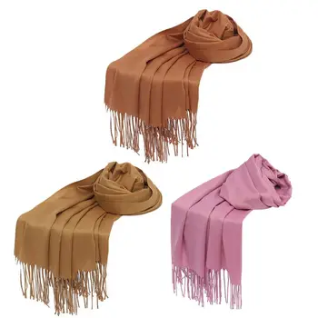 

Womens Scarf Solid Autumn Winter Hijab Pashmina Long Shawl Wraps Bandana Tassels