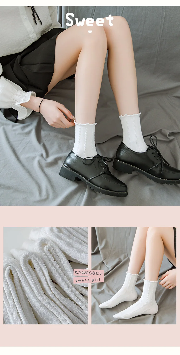 Lolita White Lace Socks Women Heart Bowknot Cotton Socks Femme Sweet JK Socks Ankle Dress Calcetine Medias
