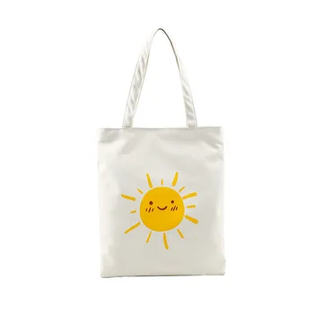 

Shopping Bag Women Handbags Sun Printing Canvas Cloth Tote Bags Reusable Cotton Grocery Female Shoulder High Capacity