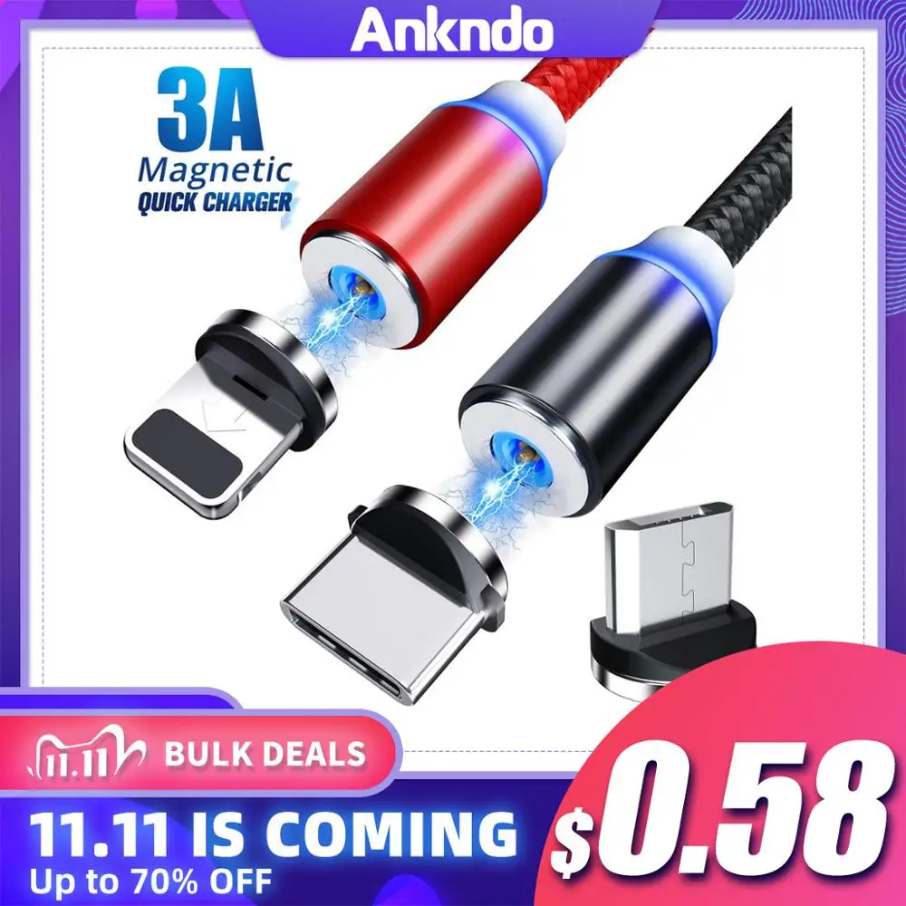 ANKNDO Micro USB Magnetic Cable Magnet USB C Cable 1m 2m Fast Charging wire for iPhone Xiaomi Mobile Phone Charger Type C Cord|Mobile Phone Cables| - AliExpress