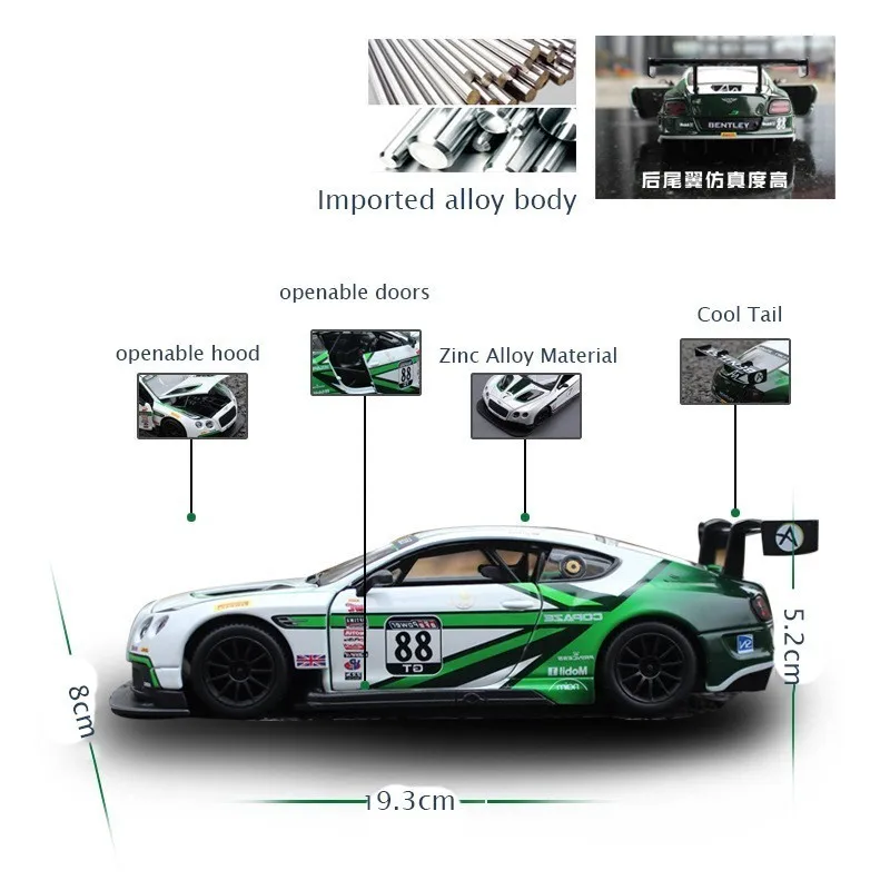 Масштаб 1:24 Bentley GT3 автомобиль модели игрушка для детей Рождественский подарок Прямая доставка сплава супер работает модель автомобиля