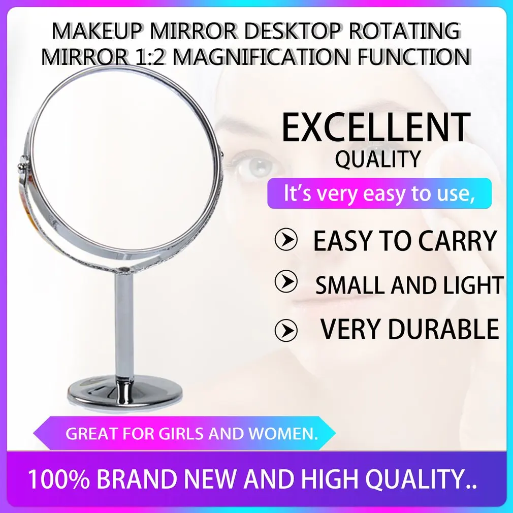 828t Korean Metal Mirror Makeup Mirror Dressing Mirrors Desktop Rotating1:2 Magnification Function women Make up tools