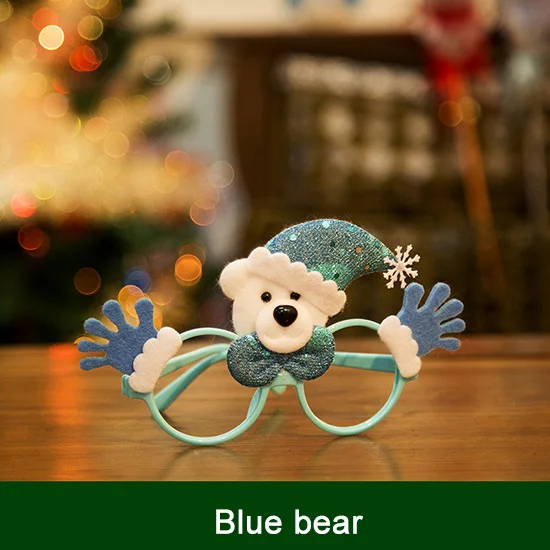 Blue bear Милые Рождественские солнцезащитные очки, рамка с мультиузором, Санта-Клаус, снеговик, медведь, лось, новогоднее Рождественское украшение, подарок для детей - Цвет: Blue bear