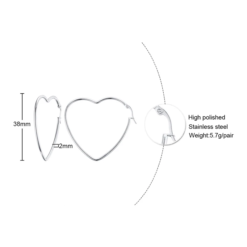 Большие серьги-кольца в форме сердца, женский кулон, большие серьги из нержавеющей стали, серебряные, золотые, черные, розовые, золотые, заполненные женские подарки