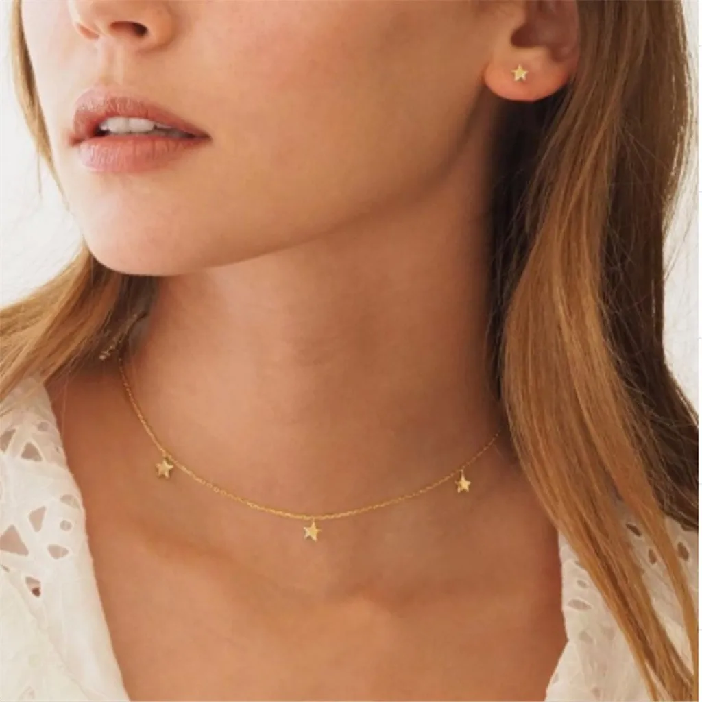 

Three Stars Pendant Necklace Retro Simple Clavicle Chain Alloy Necklace