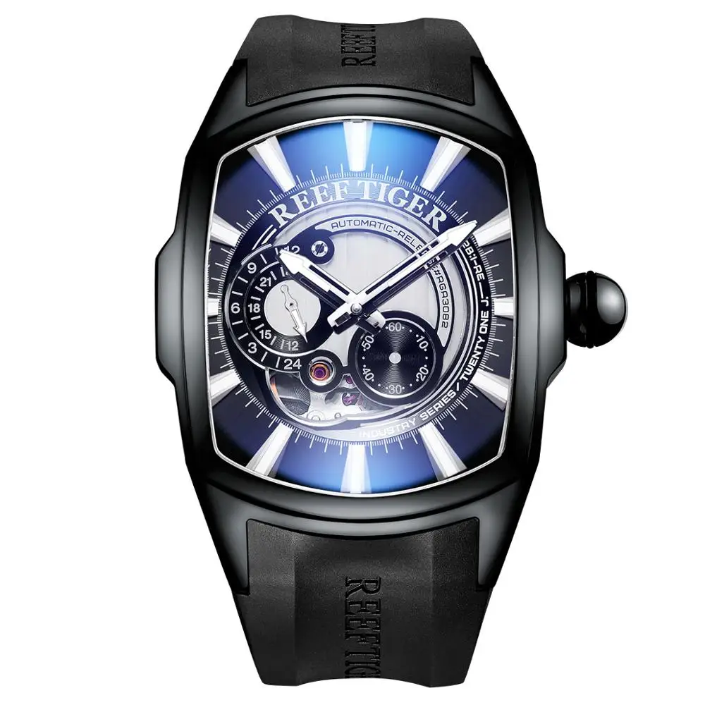 RGA3069S-BBWB Reef Tiger/RT Новое поступление мужские спортивные автоматические часы стальной чехол с белым циферблатом и черным резиновым ремешком RGA3069S - Цвет: RGA3069S-BBWB